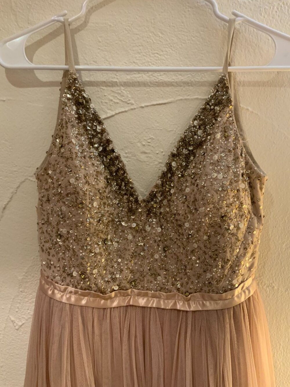 BHLDN Blush Sequin Tulle Maxi Gown Size 4 - Picture 2 of 4